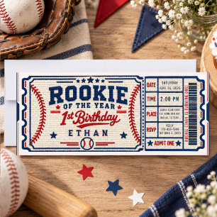 Gehakte Baseball Ticket 1e Verjaardag baby jongen Kaart
