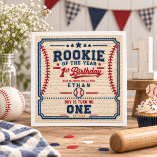 Gehakte Baseball Ticket 1e Verjaardag baby jongen Servet