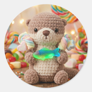 Gehakte Otter en Gummi Vis Thema Candy Land Ronde Sticker