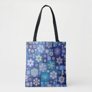 Gehakte Sneeuwvlokken Blauwe Digitale Patchwork Draagtas