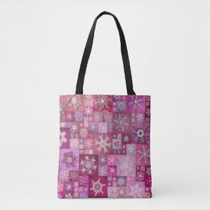 Gehakte Sneeuwvlokken Roze Digitale Patchwork Draagtas