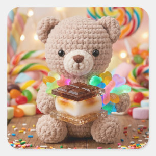 Gehakte Teddybeer met S'more Candy Land Vierkante Sticker