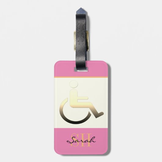 Gehandicapte symbolen en monogrammen/roze Bagagela Bagagelabel (Achterkant verticaal)