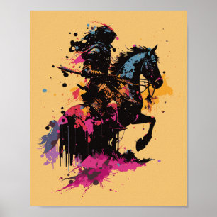 Geharnaste ridder op paard verfspat graphics Pos Poster