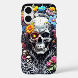 Geharnaste schedel met bloemhoes iPhone 16 hoesje
