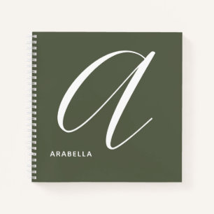 Geheel monogrammeerde letter A Chive Green Notitieboek