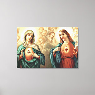 Geheilig hart van Jezus Immaculate Hart van Mary Canvas Afdruk