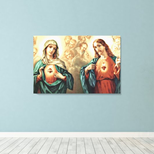 Geheilig hart van Jezus Immaculate Hart van Mary Canvas Afdruk (Insitu (Houten vloer))