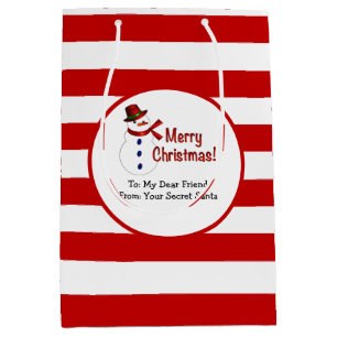 Geheim Santa Red Stripes Merry Christmas Sneeuwman Medium Cadeauzakje
