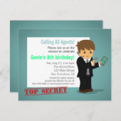 Geheime agent Birthday Party Blue Kaart (Voorkant / Achterkant)
