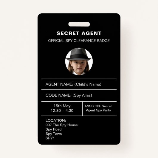Geheime agent spionnenfeest identiteitsbadge badge (Voorkant)