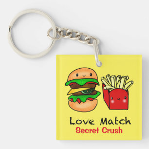 Geheime Crush Kawaii burger fries aangepast Sleutelhanger
