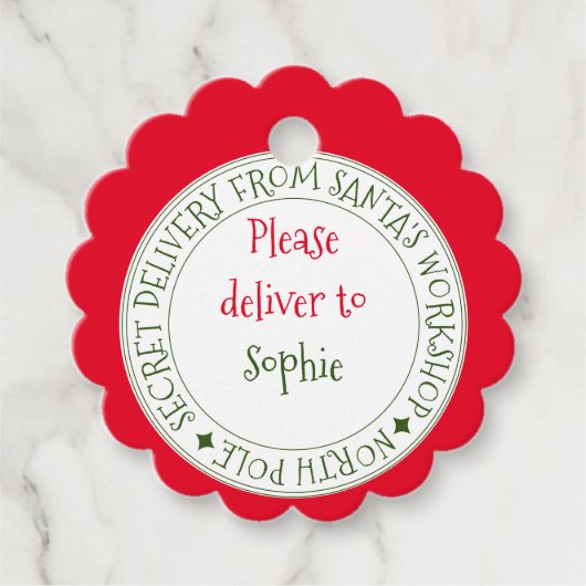 Geheime levering van Santa's stripe kerstcadeau Bedankjes Labels (Voorkant)