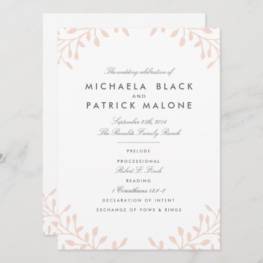 Geheime tuin bruiloft programma's - Blush (Voorkant / Achterkant)