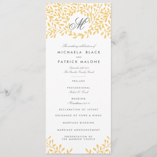 Geheime tuin bruiloft programma's - Mosterd Geel (Voorkant)