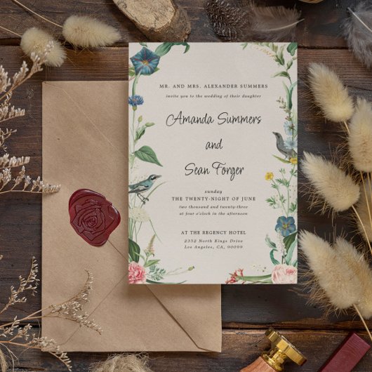 Geheime tuin Wildbloemen bruiloft uitnodiging