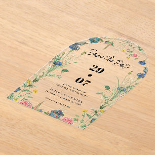 Geheime Tuin Wilde Bloemen Trouw Save The Date Acryl Uitnodigingen