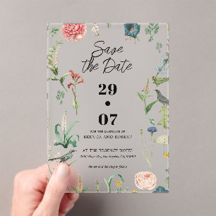 Geheime Tuin Wilde Bloemen Trouw Save The Date Acryl Uitnodigingen