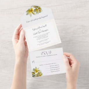Gehele Trouwuitnodiging met Gele Plumeria All In One Uitnodiging