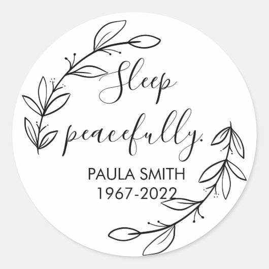 Geheugen van. Funeral Gift Slaap rustig. Ronde Sticker (Voorkant)