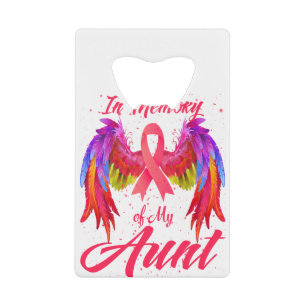 Geheugen van mijn tante Wings Breast Cancer Bewust Kredietkaart Flessenopener