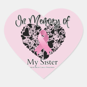 Geheugen van mijn zuster - Breast Cancer Tribute Hart Sticker