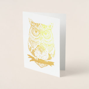 Gehoornde uil Gold Foil Blank Wenskaart Folie Kaarten