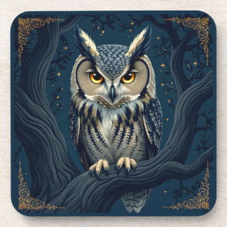 Gehoornde uil in de nacht bier onderzetter