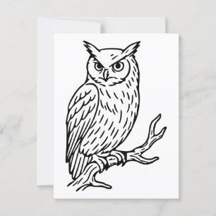 Gehoornde Uil op Tak Lijnkunst Briefkaart