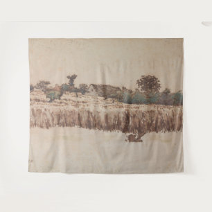 Gehucht in een tarweveld   Jean-Francois Millet Wandkleed