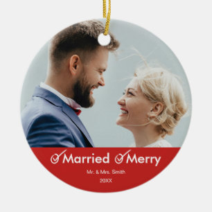 Gehuwd en Merry Foto van Witty Holiday Keramisch Ornament