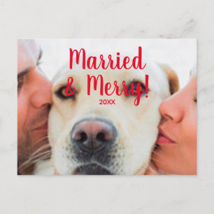Gehuwd en Merry Red, datum aangepaste foto Kerstmi Briefkaart
