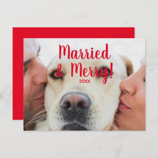 Gehuwd en Merry Red, datum aangepaste foto Kerstmi Briefkaart (Voorkant / Achterkant)