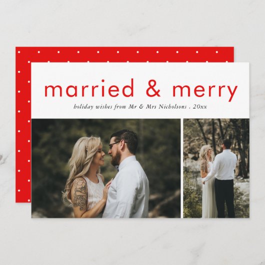 Gehuwd en vriendelijk modern Elegant rood script f Feestdagenkaart (Voorkant / Achterkant)