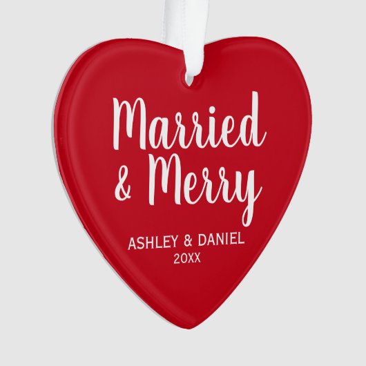 Gehuwd en vrolijk feestdag rood hart ornament (voorkant)