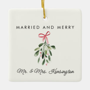 Gehuwd en vrolijk Gepersonaliseerde Pas getrouwd F Keramisch Ornament