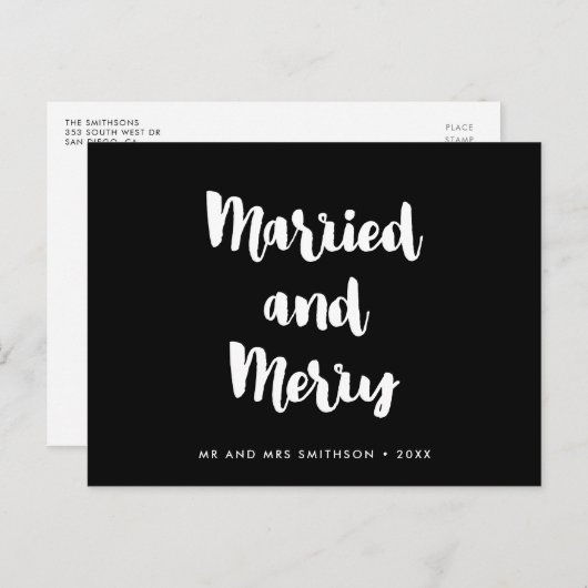 Gehuwd en vrolijk met een moderne kerstbruiloft briefkaart (Voorkant / Achterkant)