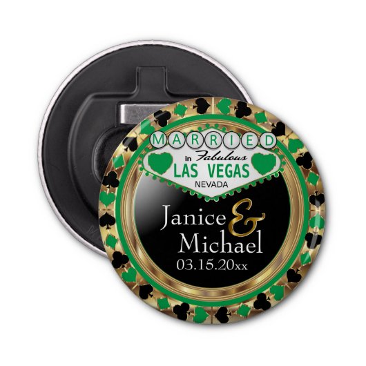 Gehuwd in Las Vegas Style - Groen Button Flesopener (Voorkant)
