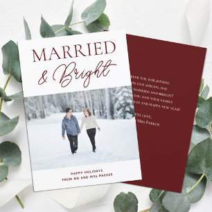 Gehuwd met Bright Red Script Modern Foto Kerstmis Feestdagenkaart