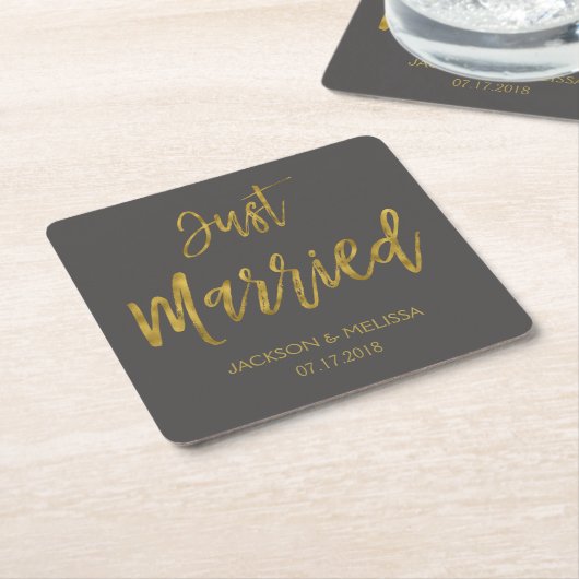 Gehuwd met Charcoal Grey en Gold Foil Onderzetters (Schuin)
