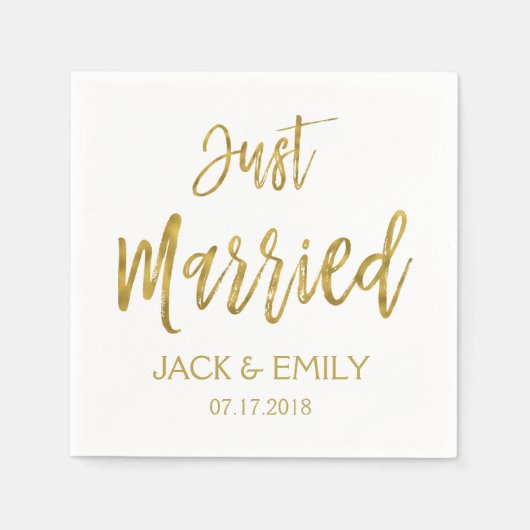 Gehuwd met witte en gouden folie servetten (Voorkant)