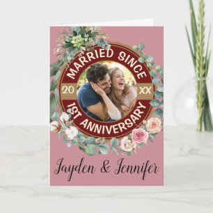 Gehuwd sinds 1 bruiloft Jubileum Floral Kaart