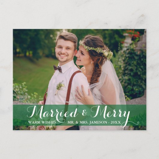 Gehuwd & vrolijk paar Foto Briefkaart Green Trim (Voorkant)