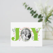 Gehuwde en groene kalk met JOY-kerstfoto Briefkaart (Staand voorkant)