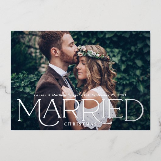 Gehuwde kerstfeest Elegant Silver Weduwfoto Folie Feestdagenkaart (Voorkant)