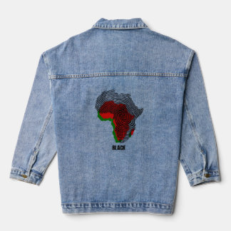 Geïllustreerd Afrika Denim Jack – Zwarte Geschied Jacket