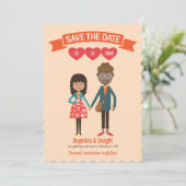 Geïllustreerd Cartoon Koppel Portret Trouwen Kaart (Staand voorkant)