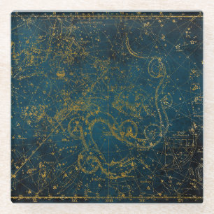  geïllustreerd donkerblauw & Gold Star-kaart Glazen Onderzetter