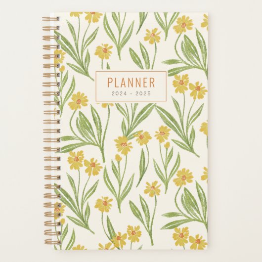 Geïllustreerd  geel Wildbloempatroon Planner (Voorkant)