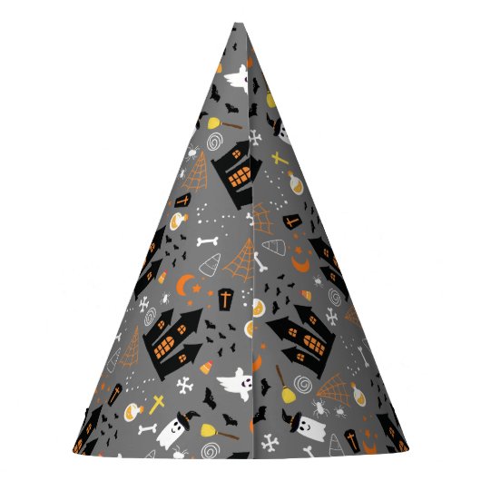 Geïllustreerd Halloween Patroon met grijs, zwart Feesthoedjes (Achterkant)